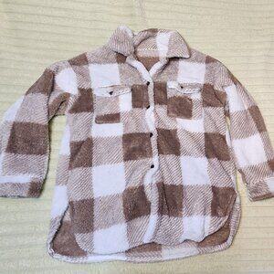 Brown/White Plaid Fleece Shacket